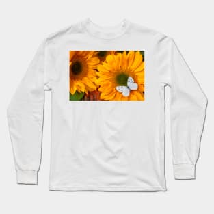 Beautiful White Butterfly On Sunflower Long Sleeve T-Shirt